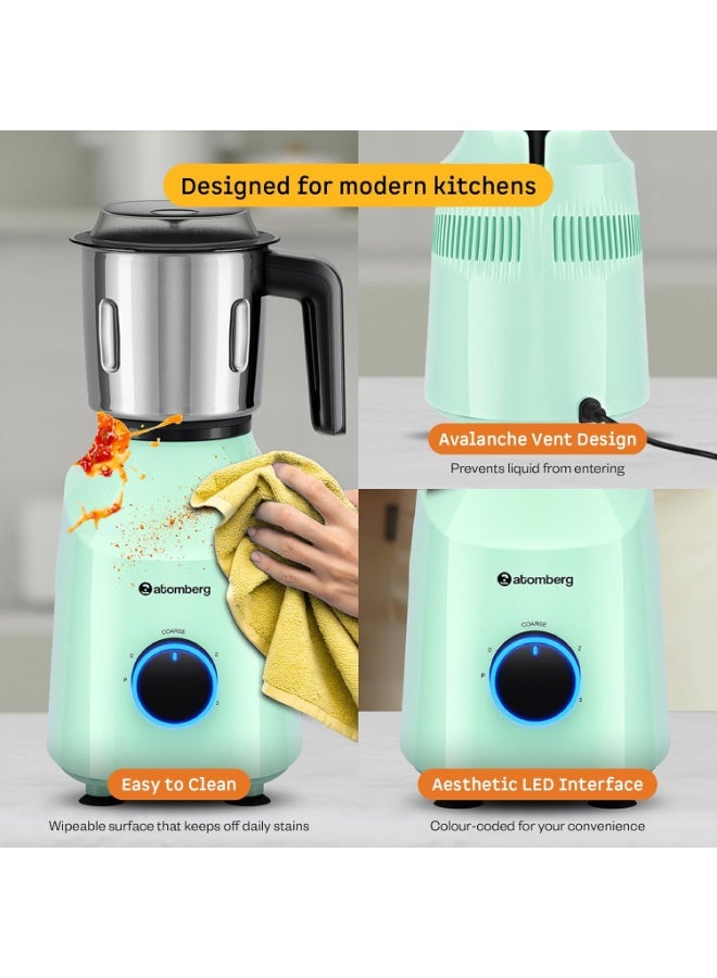 Atomberg Yulia 750 Watt Mixer Grinder | 4 Multipurpose Jars including Chopper Jar | Coarse Mode for Silbatta-like Textures | Powerful Intelligent Motor | Advanced Safety Features | Frosty Mint - Image 3